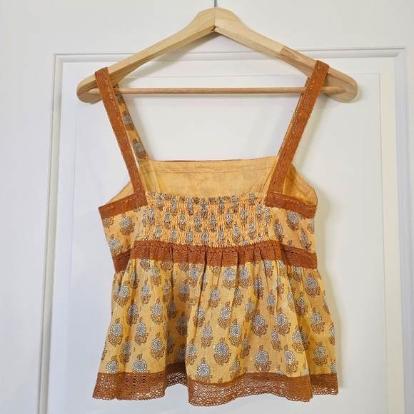 Free People Blossom Squareneck Babydoll Tank Cotton Block Print Lace Trim NWOT - Picture 6 of 11